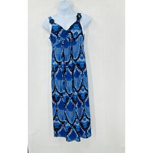 Babydoll Boho Dress Large Blue MIkat Print Beachy Resort Cruise Vacation Coastal